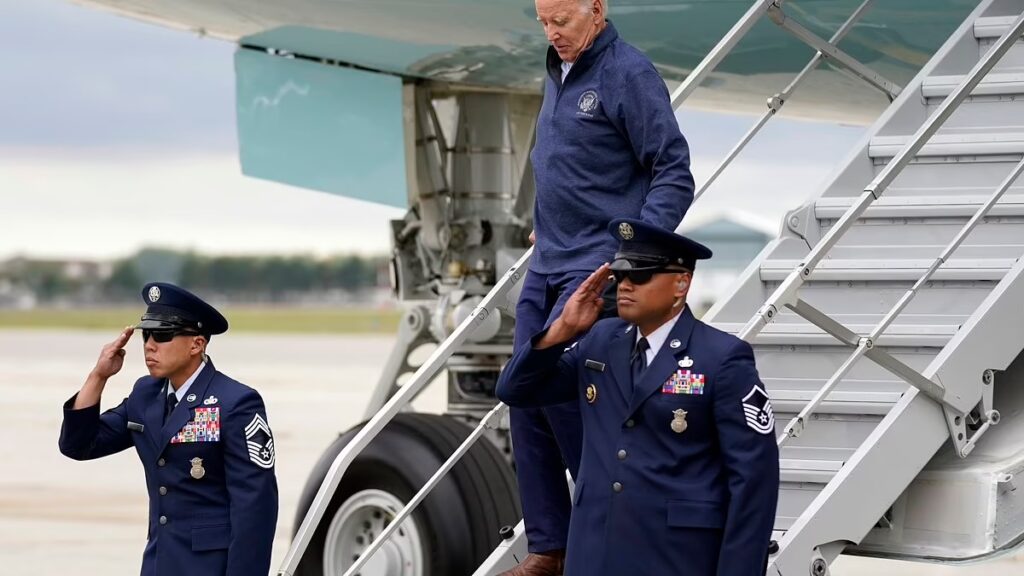 Joe Biden almost trips down the short stairs of Air Force One - just after the secret mission to avoid him slipping again was revealed