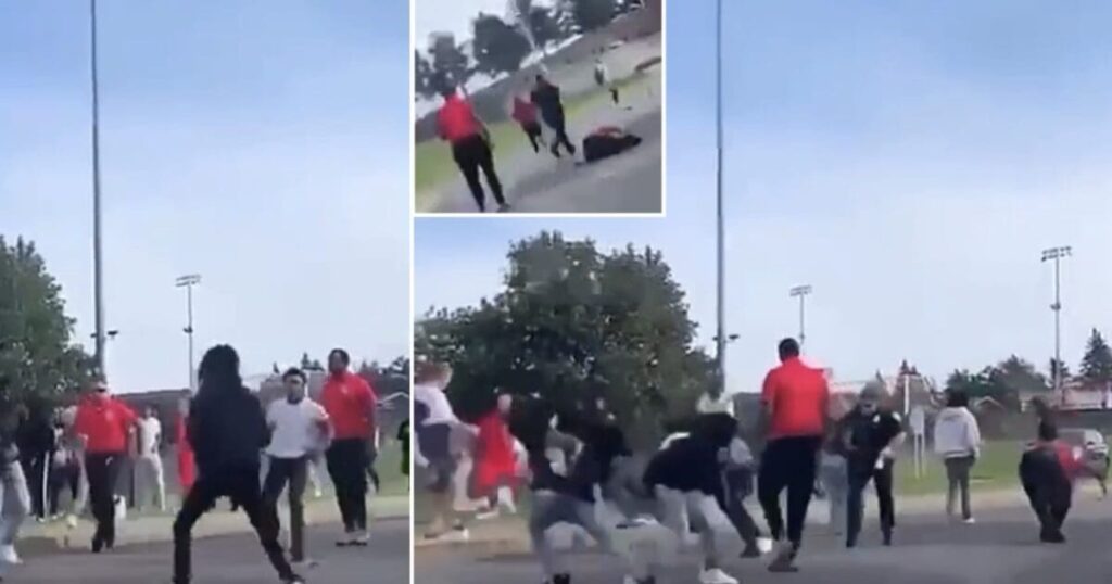 Footage shows security guard being shot in head as he breaks up fight at NY high school football game