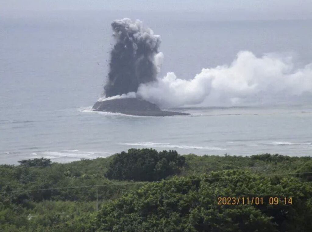 After an underwater volcanic blast, the world’s newest island has risen from the sea off the coast of the Japanese island of Iwo Jima in the Pacific Ocean