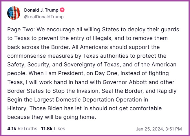 President Trump Supports Red States Rallying National Guard Support to Texas to Repel Illegal Alien Invasion