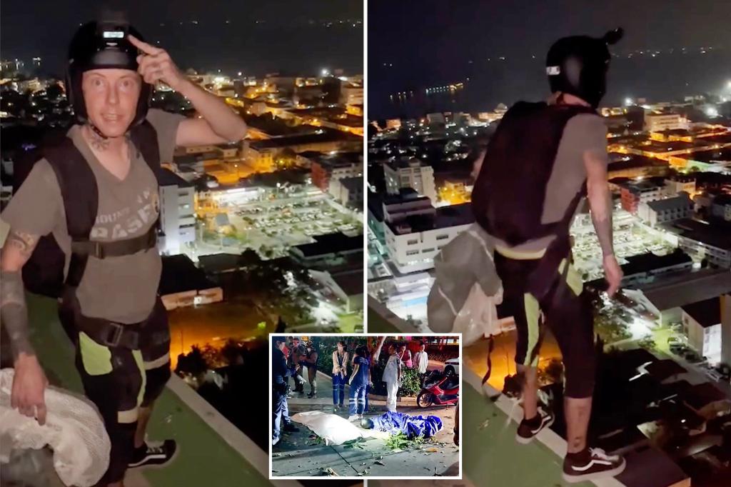 Harrowing video captures base jumper leaping 29 stories to his death as parachute fails to open
