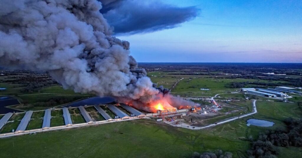 Massive Fire Engulfs Feather Crest Farm Chicken Plant in Texas, Reportedly Following Large Explosion (VIDEO)