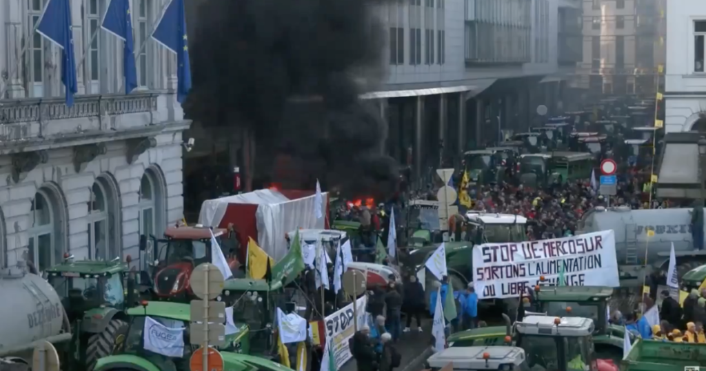Chaos In Brussels As Thousands of Farmers Surround Parliament