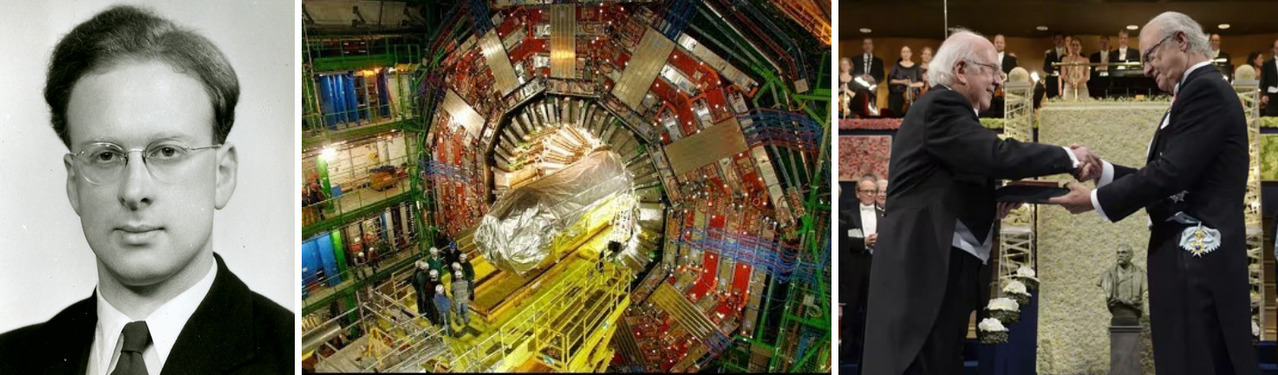 1. Higgs in 1964 imagined a non-existent particle which made a lot of people a lot of money looking for it. // 2. The Hardon Collider at CERN (Conseil Européen pour la Recherche Nucléaire) - English: European Council for Nuclear Research the European Laboratory for Particle Physics. What the bloody heck are (((they))) up to with this machine? / 3. A Nobel Prize for Higgs. Ah, show us the shekels, professor. Show us the shekels.