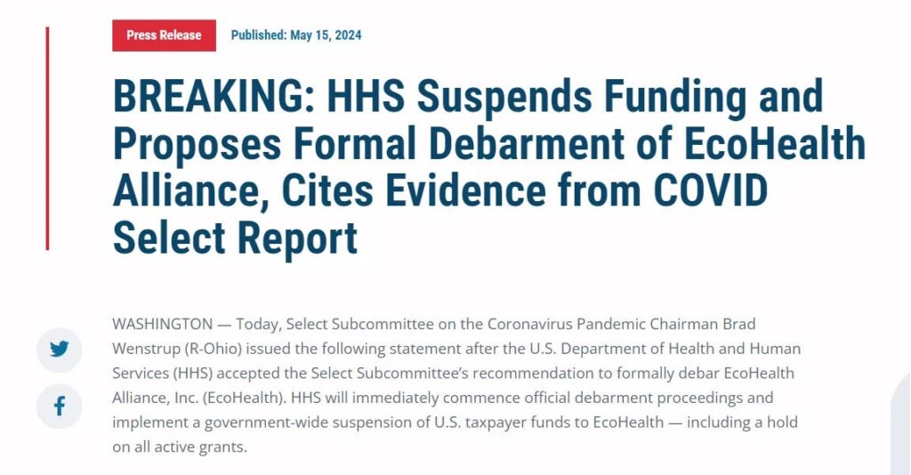 BREAKING: HHS Suspends Funding of EcoHealth Alliance