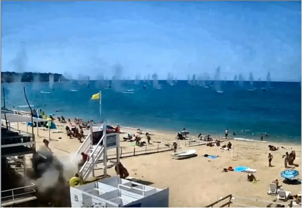 Leaked videos show American cluster bombs exploding over beach in Sevastopol—children dead
