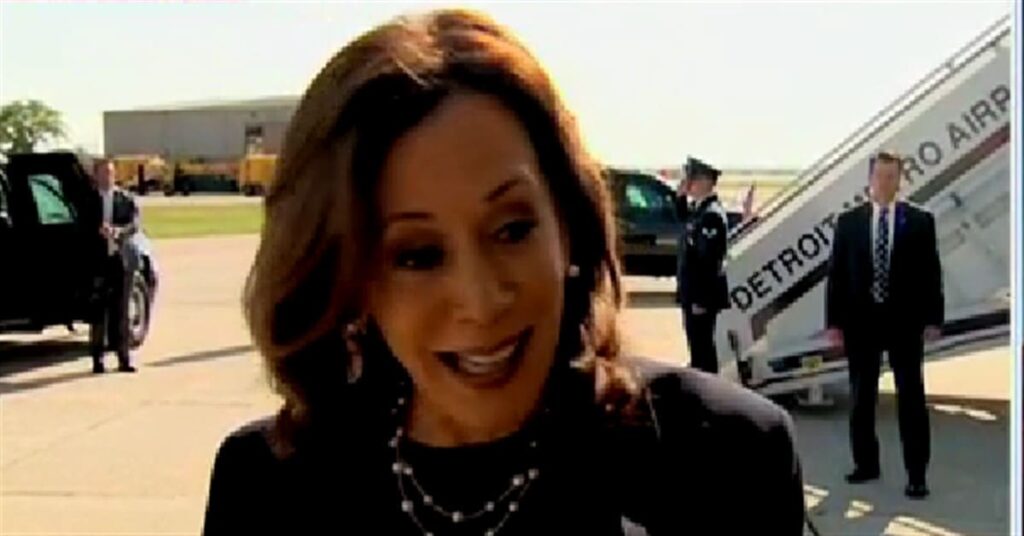 Kamala finally speaks to the press in brief exchange after nearly three weeks