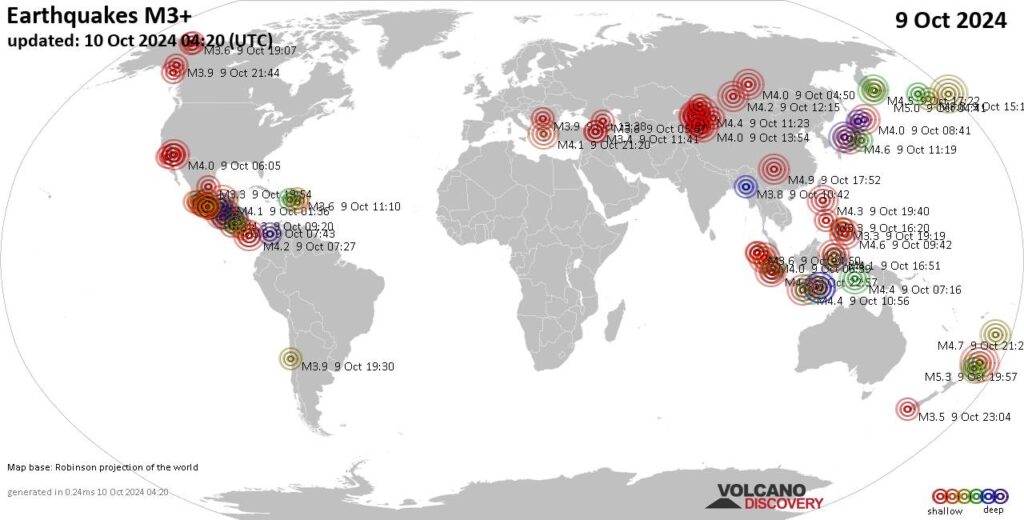 World Earthquake Report for Wednesday, 9 October 2024