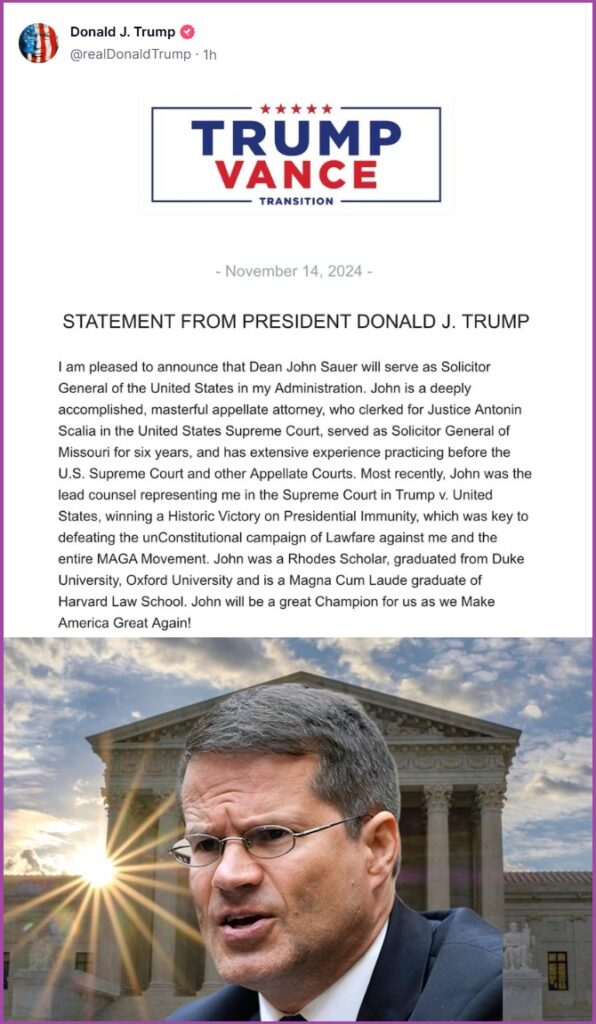 President Trump Nominates Dean John Sauer for U.S. Solicitor General