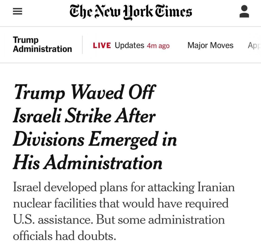 NYT: Trump Stopped Israeli Attack On Iran Nuclear Sites