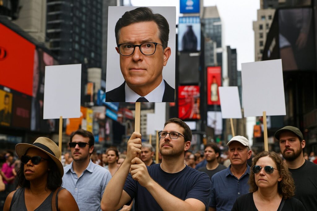 Protest in Support of Stephen Colbert Bombs with Less than Two Dozen People
