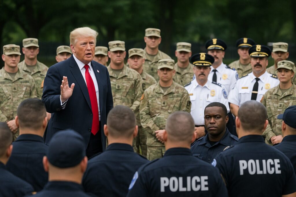Neighborhood Watch – President Trump Speaks to Police and National Guard Before Joining DC Patrol