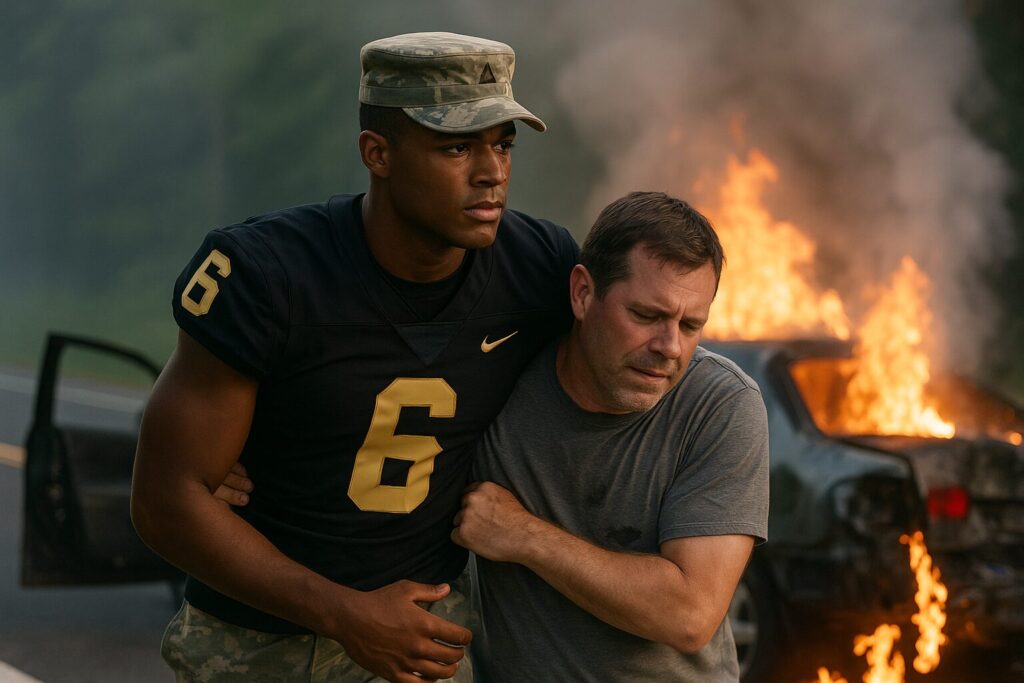 HEROIC- Army Football Player Rescues Man From Burning Vehicle