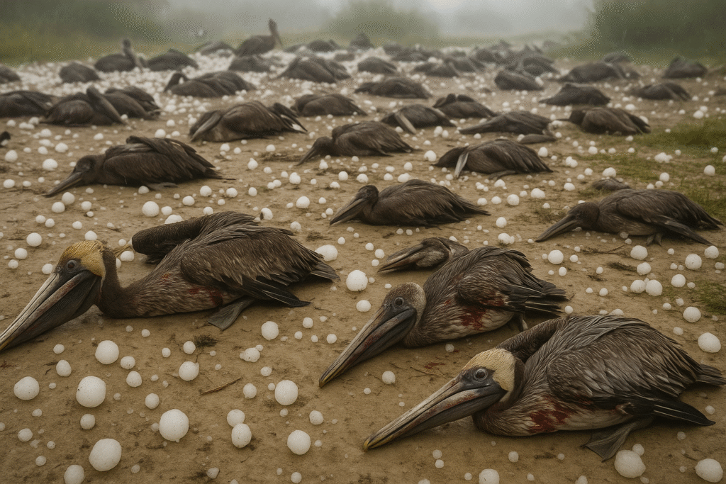 Hail killed hundreds of pelicans
