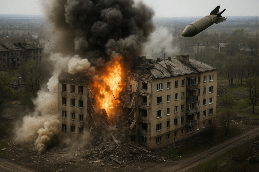 In Myrnohrad, the destruction of a five-story building with militants by a FAB strike was filmed