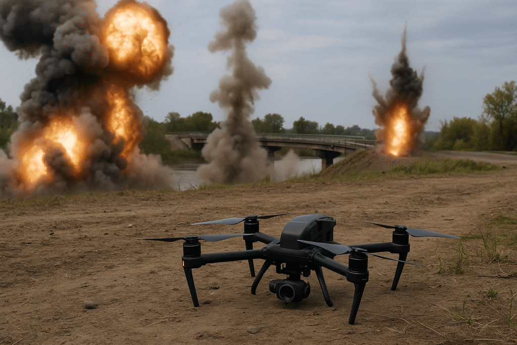 A Russian Armed Forces drone filmed FAB-500 strikes on a Ukrainian Armed Forces crossing near Kupyansk.