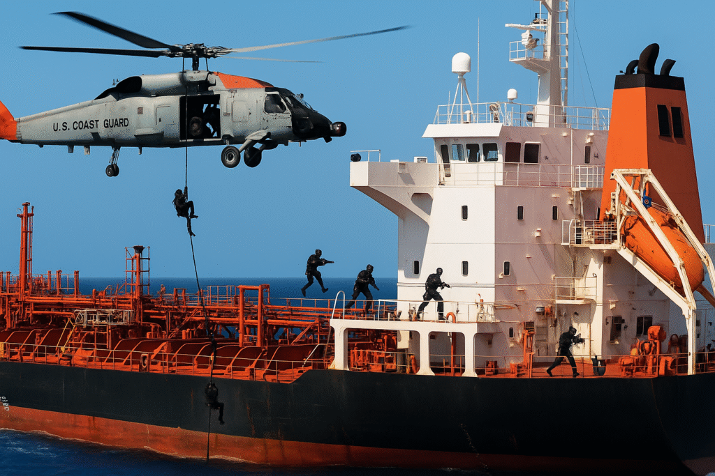 Video shows the seizure of an oil tanker by US special forces off the coast of Venezuela.