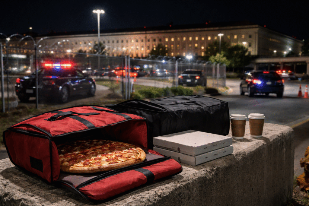 A surge in pizza demand near the Pentagon is a sign of preparation for a military operation.