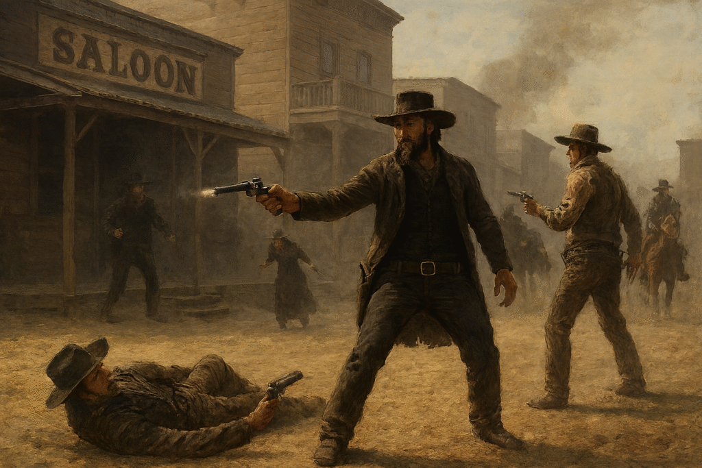 a gritty, dust-filled street where chaos reigns.