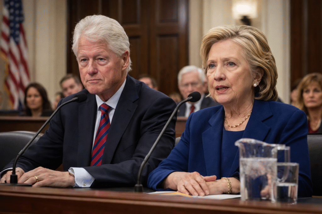 Former President Bill Clinton and former Secretary of State Hillary Clinton at a congressional hearing setting in Washington, D.C.