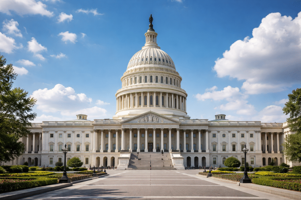 Exterior view of the United States Capitol building in Washington, D.C., symbolizing legislative action and policy change.