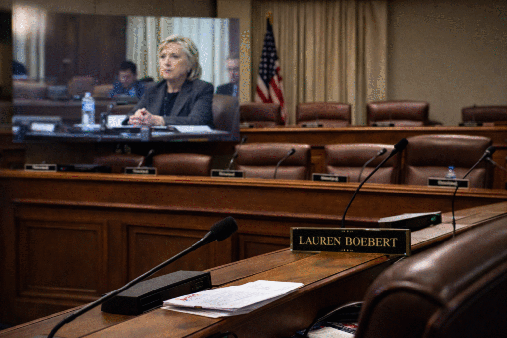 Rep. Lauren Boebert defended herself after sharing a photo from Hillary Clinton’s closed-door Epstein deposition, sparking controversy and briefly halting proceedings.