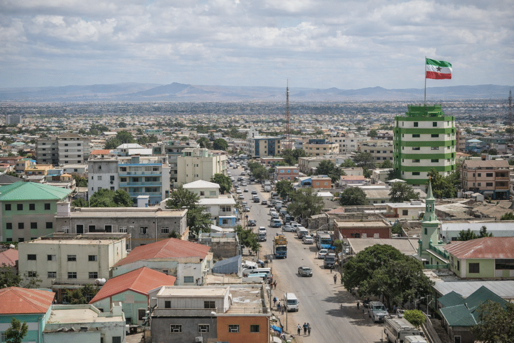 City skyline of Hargeisa, capital of Somaliland, symbolising hopes for future trade ties with Israel after recognition.