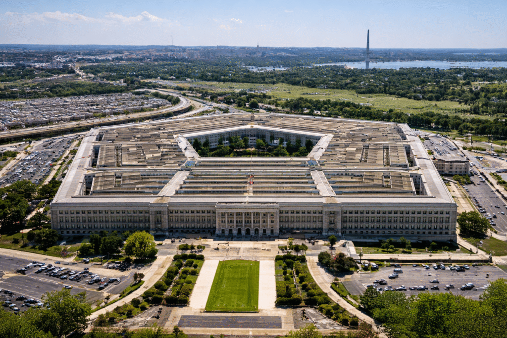 Exterior of the Pentagon building under daylight, symbolizing U.S. defense operations and discussions around military funding.