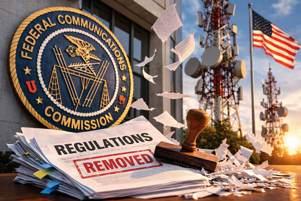 Realistic photograph representing U.S. telecommunications regulation and policy changes associated with FCC deregulation efforts.