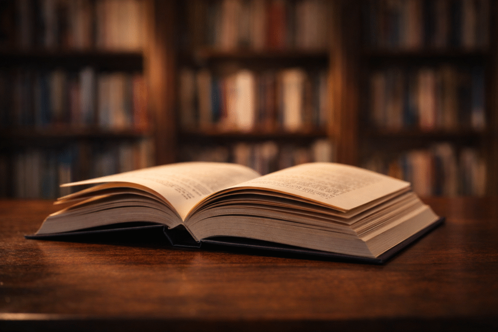 Hardcover book resting on a wooden desk with blurred bookshelf in the background, symbolizing analysis of religion and cultural debate