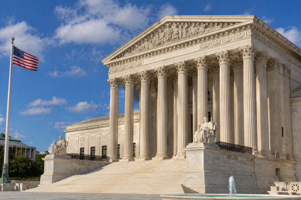 Exterior view of the United States Supreme Court building with its iconic columns, symbolizing a major legal ruling on redistricting.